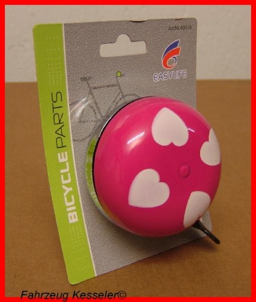 Ding Dong Glocke 80 mm Klingel Chrom (pink Lackiert) mit Herzchen *NEU*